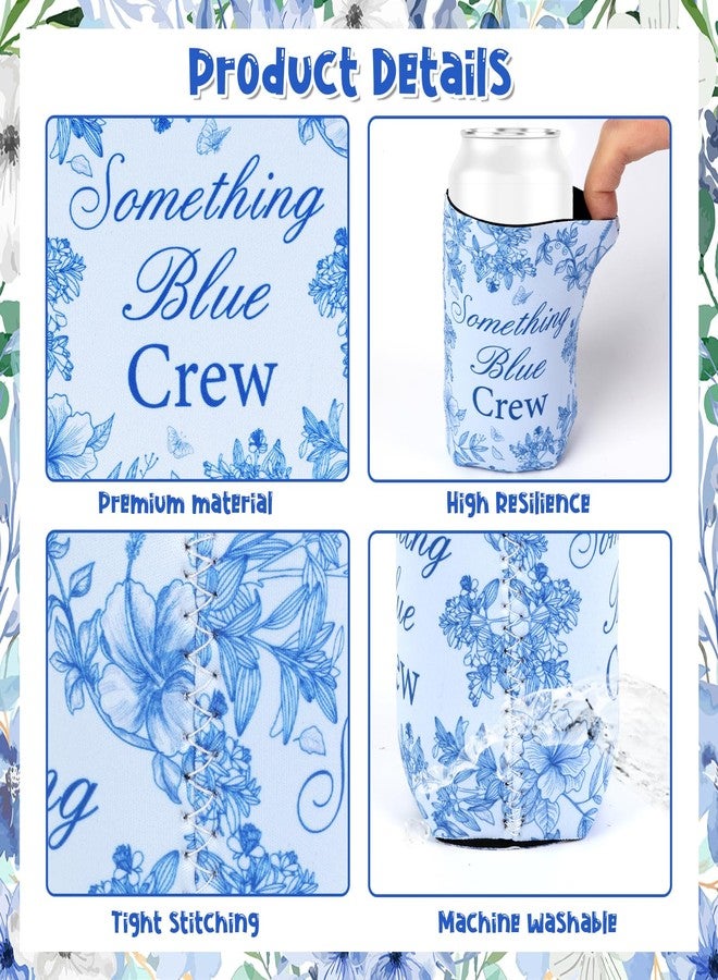 Serencatcher 12pcs Something Blue Before I Do Can Cooler Something Blue Crew Bridal Shower Can Sleeve for Floral Chinoiserie Bachelorette Wedding Engagement Celebration Party Supplies - Image 2